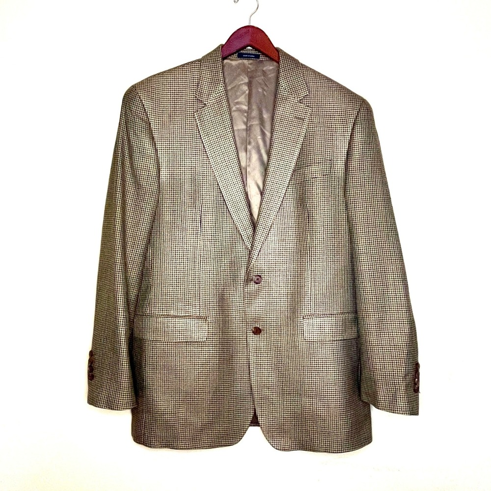 Ralph Lauren Mens 43L Silk Blazer Brown Houndstooth Sport Coat Silk Wedding Work